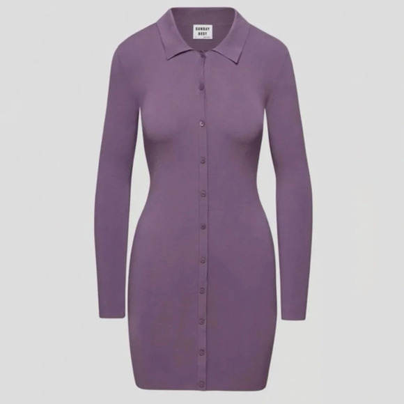 Aritzia Dresses & Skirts - Aritzia Sunday Best Ralph Bodycon Long Sleeve Polo Mini Dress Violet Haze Size M